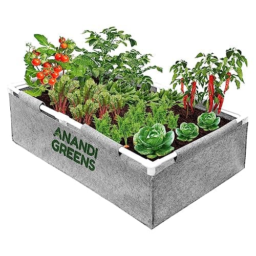 Anandi Green's 400 GSM Geo Fabric Rectangular Plant Grow Bags with PVC Pipe Support Suitable for Vegetable Outdoor Terrace Gardening Size (Grey 4Lx2Wx1H Fit)