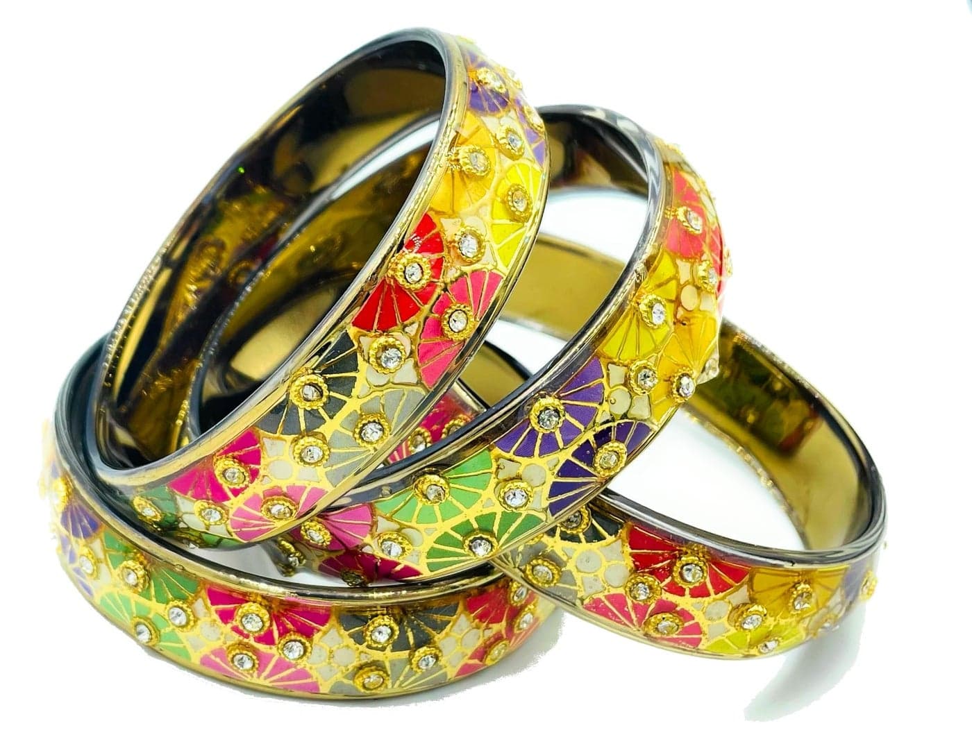 Swara Creations Traditional Bangles Set |Glass Multi color Bangles/kadas |Set of -4 |Shiny Bangles for Women & Girls(SKU255)