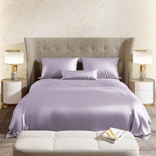 haus & kinder Satin Bedsheets Queen Size Bed, 300 TC Premium Satin Bed Sheet Double Bed, 100 X 90 Inches Queen Size Satin Bedsheet with 2 Pillow Covers -Serene Lilac