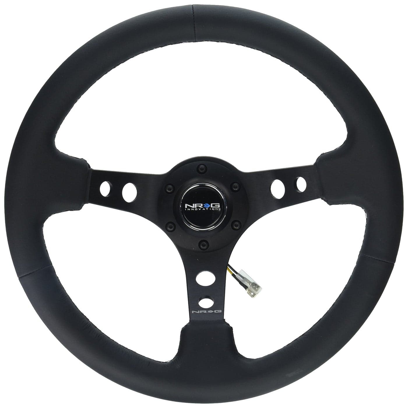 NRG Innovations RST006BK Reinforced Steering Wheel 350mm Sport Steering Wheel 3 Deep Black Spokewith Round holesBlack Leather