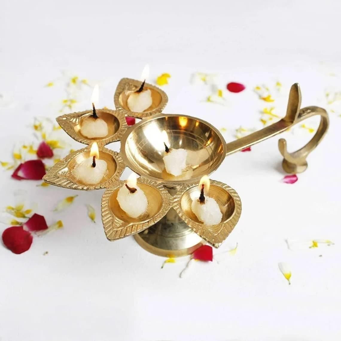 Effigy onlinehub Brass Panch Diya AartiPancharti Oil Lamp Panchmukhi Jyoti Diya for Home Temple DiwaliNavratriAny Festival Pooja