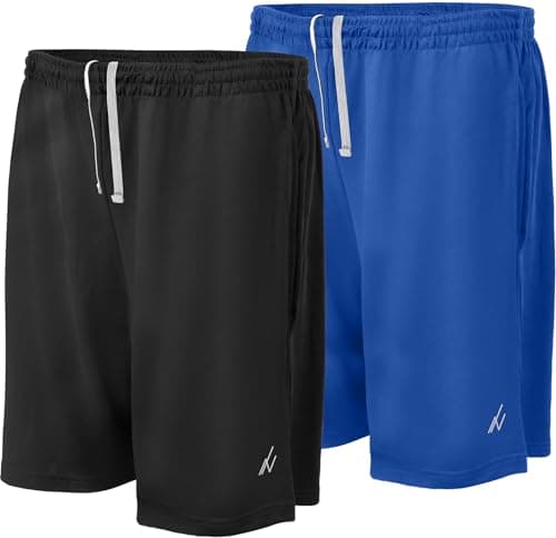 NY Threads Mens Athletic Shorts 2 Pack Quick Dry Lightweight Running Workout Gym Shorts with Pockets, Medium, Black/Royal Blue