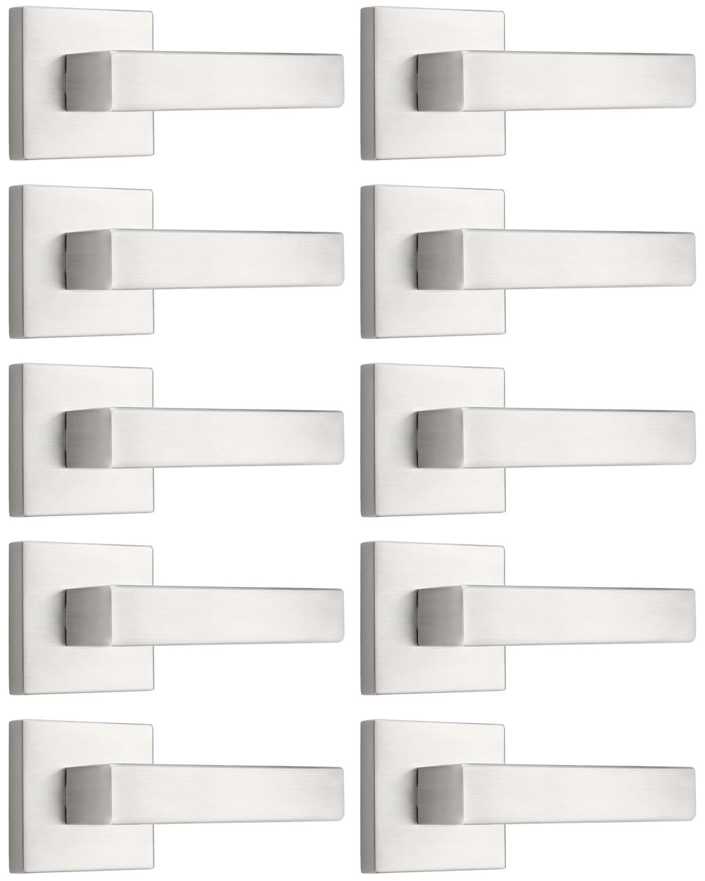 Probrico [Pack of 10 Door Lever Dummy Lever Door Handle for Closets French Doors,Square Dummy Door Lever,Non-Turning Single Side Pull with Satin Nickel Finish,Easy Installation Pull Only Lever Set