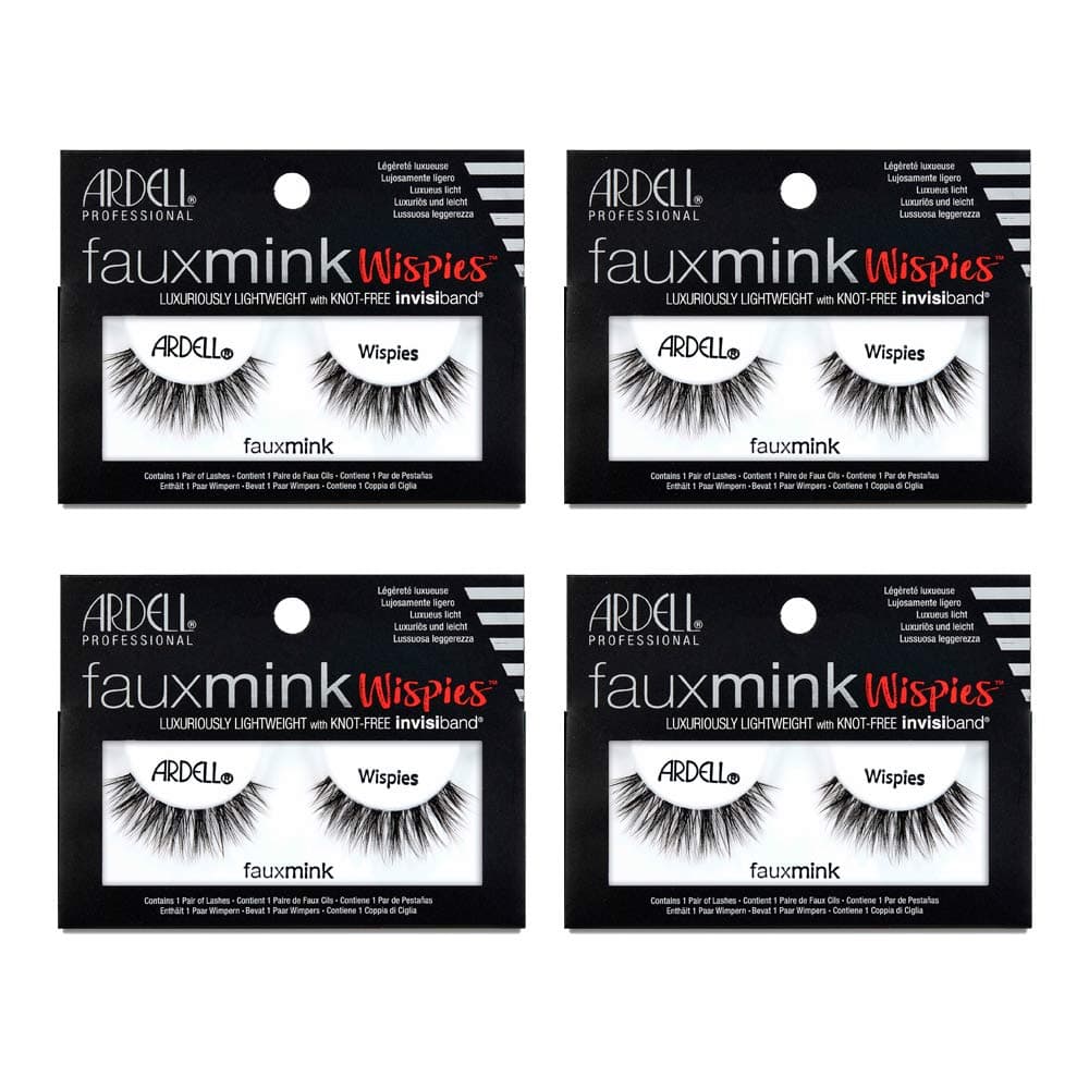 Ardell Faux Mink Lashes Wispies Eyelashes - Lightweight Reusable Strip Lashes with Invisiband, 4 Pack