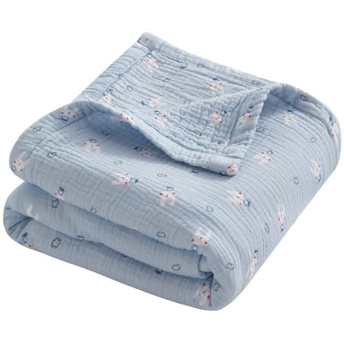 NTBAY Muslin Toddler Blanket, 4-Layer, 30x40 Soft and Breathable Receiving Blanket for Newborns and Infants, Crib Stroller Travel Use, Cloudy Bunny
