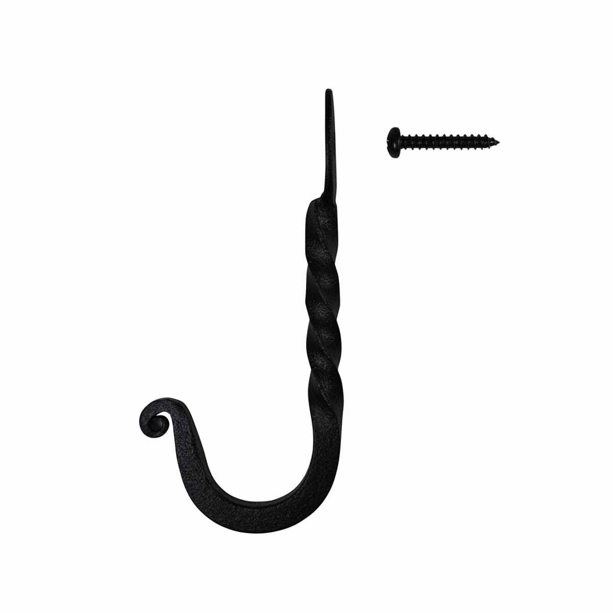 Renovators Supply Bathroom Hooks 45 in Black Wrought Iron Twisted Wall Mount Hooks for Hanging Robe Towel Hat Or Jewellery with Mounting Hardware