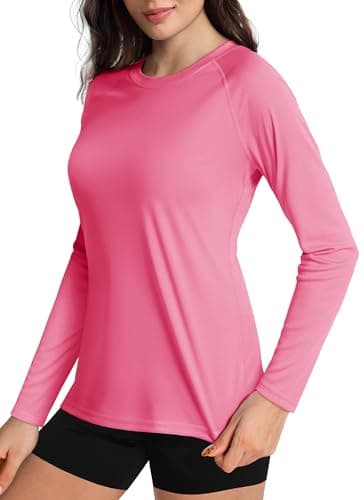 Boladeci UV Shirts for Womens Rash Guard Long Sleeve Swim Shirts for Woman UPF 50 Sun Protection SPF Workout Top Rose Red Large