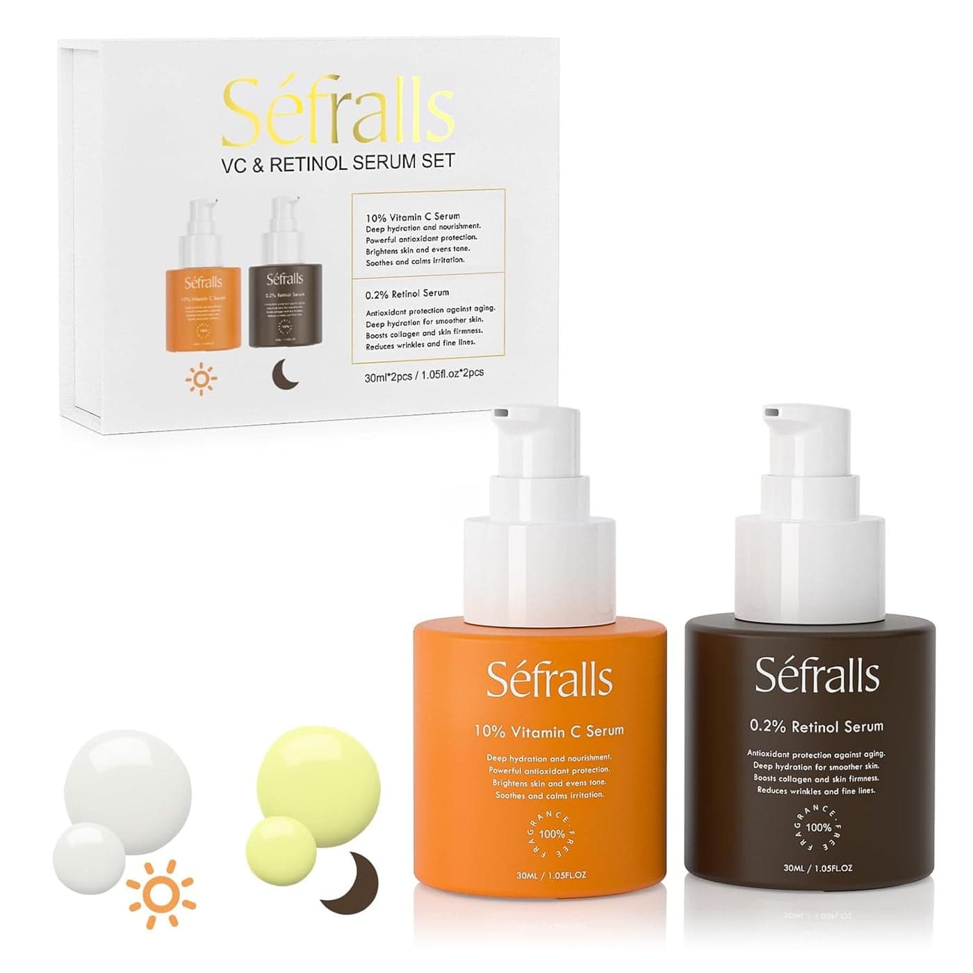 Face Serum Duo Retinol Vitamin C Anti Aging Skin Care Set for Women Anti Wrinkle Smooth Firm Skin 1 fl oz 2 Bottles