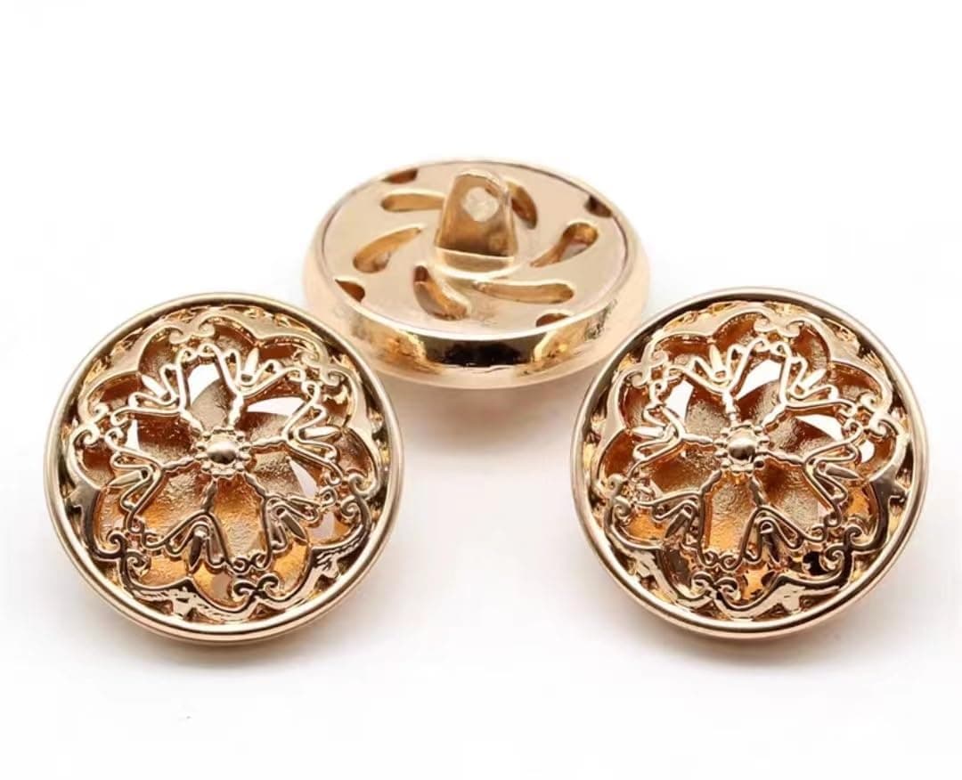 10PCS Clothes Button Fashion Hollow Flower Metal Shank Round Shaped Metal Button Set Sewing Button 25mm Gold
