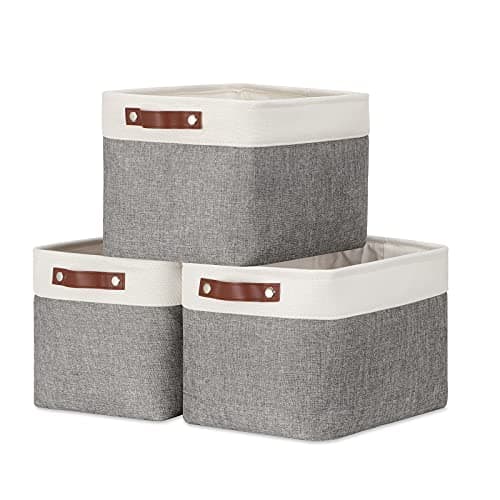 DULLEMELO Storage Baskets for Organizing Rectangular Fabric Storage Bins Collapsible Perfect for Shelves Closets Empty Gift Baskets 3Pack Medium15 inch X 11 inch X 95 inch WhiteGrey