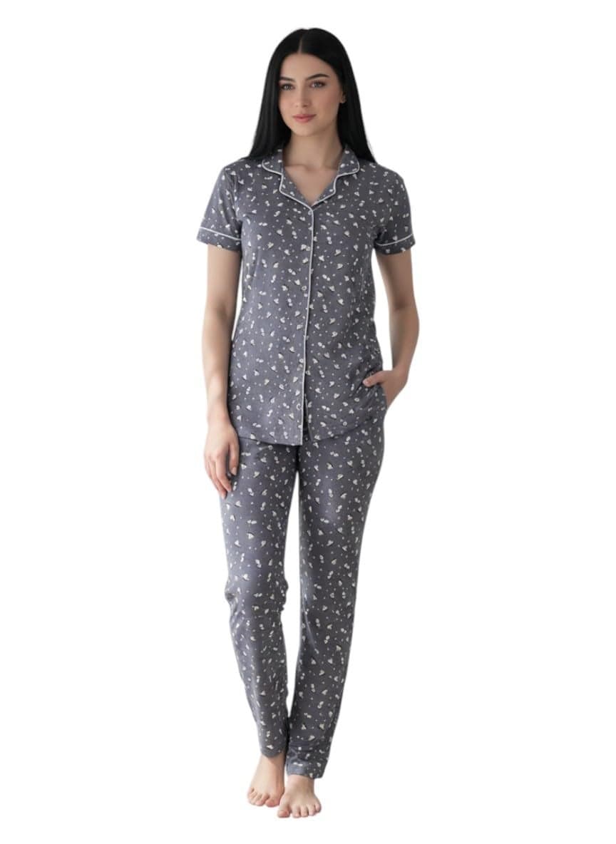 Dollar Missy Women's Combed Cotton Shirt Pyjama Night Suit (8905203718160_MMCC-851-DGRY-PO1-M) Deep Grey
