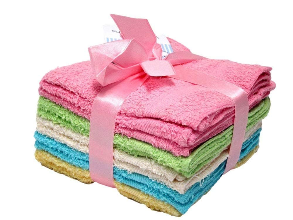 AMBSS SYS Deluxe 100 Cotton Washcloths Machine Washable New Improved Wash Cloths for Bathroom Face Body Cloths Cleaning Rags or Around The House Colors May Vary New Pack 12pk