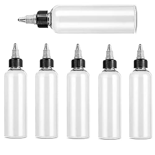 HighPQ 6 Pack Clear Dispensing Bottles 4oz Round Plastic Squeeze Bottle with Twist Top CapsFood Grade Household for Oils Liquids Inks Crafts Kitchen