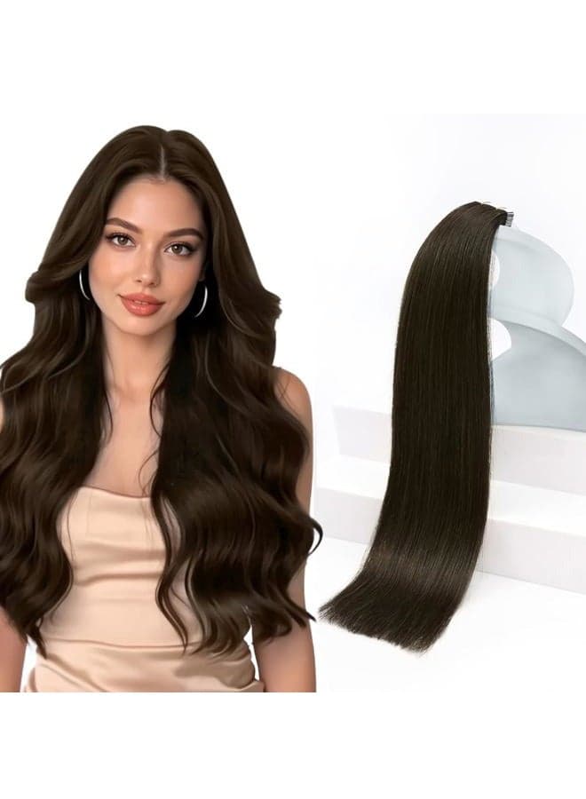 Brown Tape in Hair Extensions Color #4 Dark Brown Human Hair Tape in Extensions Invisible Tape in Hair Extensions Human Hair Dark Brown for Women 20pcs 50g 24inch