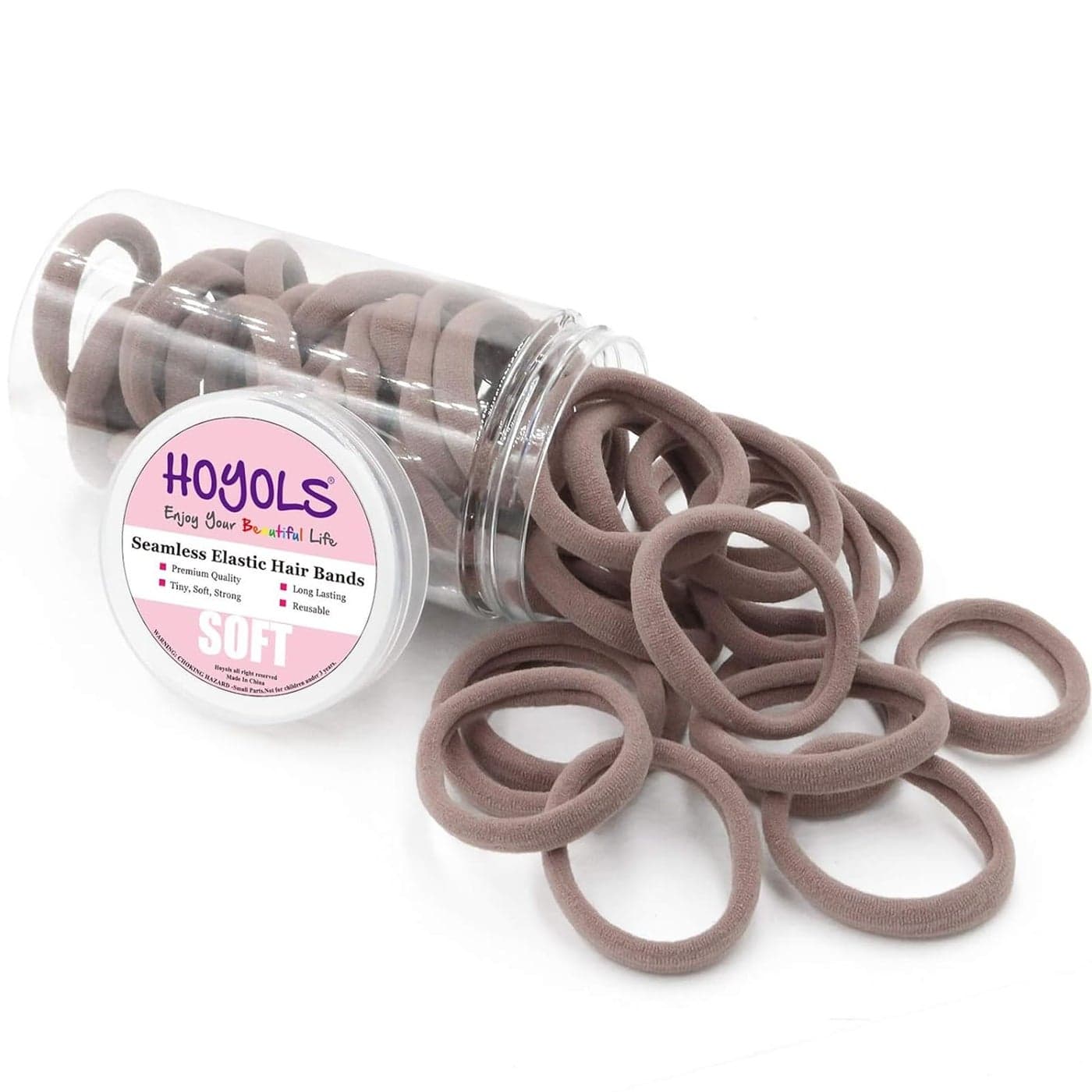 HOYOLS Large Fabric Hair Ties Soft Gentle Bands Ponytail Holder for Thick Heavy Curly Hair No Slip No Damage Seamless Scrunchies Headbands 100 Pcs Caramel