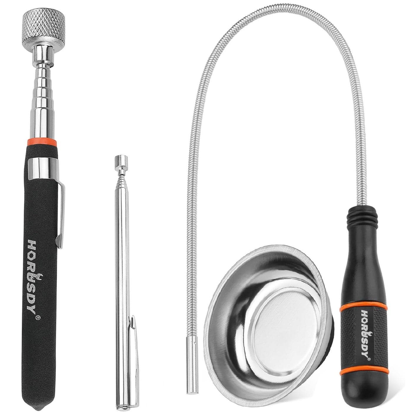 HORUSDY 4Piece Telescoping Magnetic Pickup Tools Set Extendable Magnetic Pick Up ToolsFlexible Bendable Spring Magnet Stick
