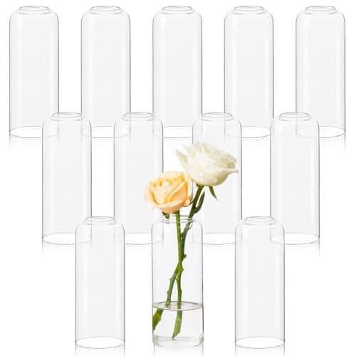 DYMFADFB 12pcs Glass Bud Vases - 6.7 Inch Tall Clear Flower Vases for Centerpieces, Glass Vase Modern Bud Vase for Wedding Party Dining Table Centerpieces, Living Room Decorative, Home Decor
