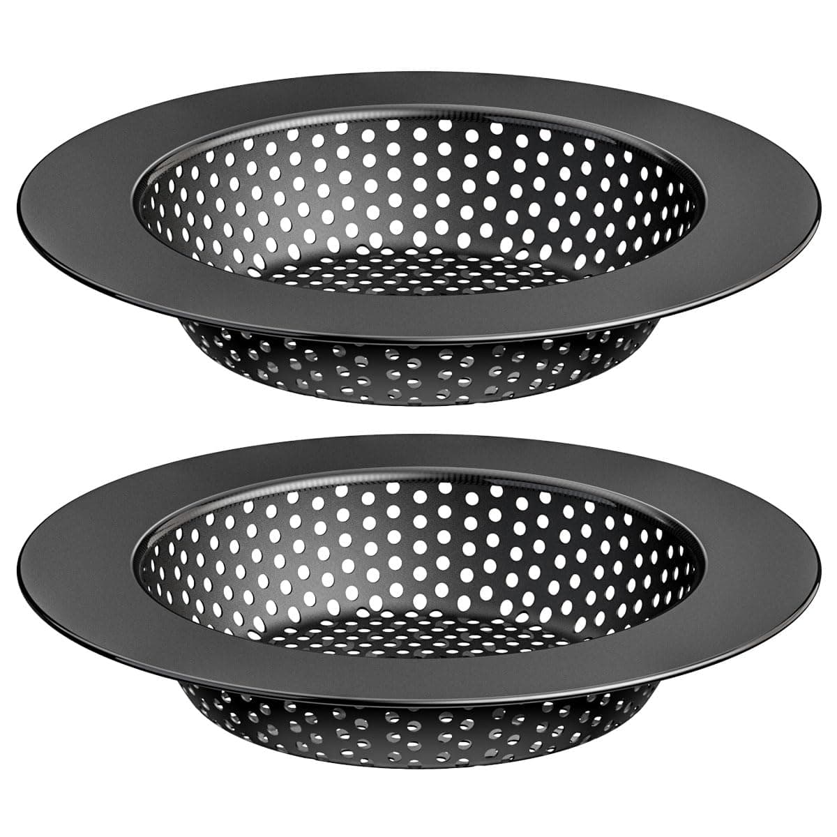 Huntonry Black Kitchen Sink Drain Strainer Sink Drain Cover Food Catcher Large Wide Rim 45 Diameter Stainless Steel Pack of 2
