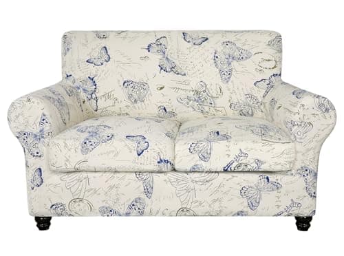 SearchI Stretch Sofa Cover Printed Couch Cover, Floral Pattern 3 Pieces Loveseat Slipcover with 2 Separate Cushion Cover, Washable Furniture Protector for Living Room(Loveseat, Butterfly Pattern)