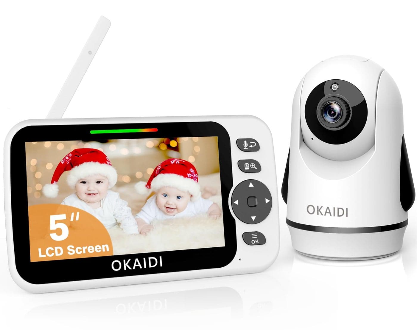OKAIDI Video Baby Monitor with Camera and Audio 5 Display Baby Monitor No WiFi 30H Battery and 1000ft Range Remote PanTiltZoom Baby Camera Night Vision 2Way Talk ECO Temperature Lullaby