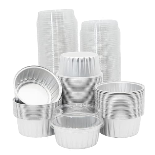 Wuyituart 100 Pack 5oz Aluminum Cups with Lids Mini Tins Flan Containers with Lids Cupcake Baking Holders, Silver