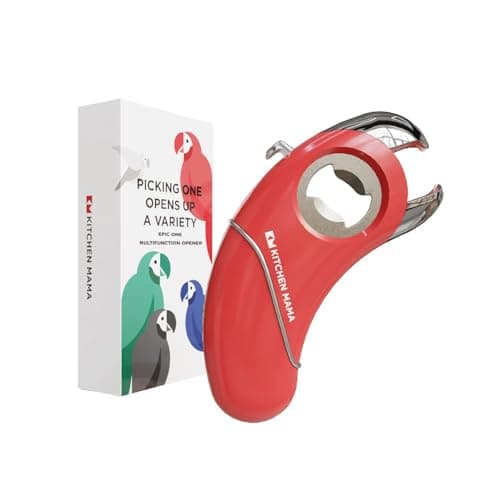 Kitchen Mama Epic One Multifunction Opener: Magnetic Bottle Opener, Beer Soda Opener, Effortless Jar Lid Opener for Seniors and Elderly with weak Hands and Arthritis, Essential Kitchen Gadget (Red)