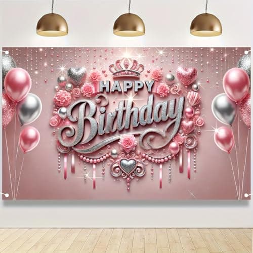HOMETITUTE Pink Happy Birthday Banner Backdrop for Girls Women Happy Birthday Sign Pink Party Backdrop Decoration Princess Banner Celebration Backdrops Wall Banners for Party Supplies 71x43 Inch