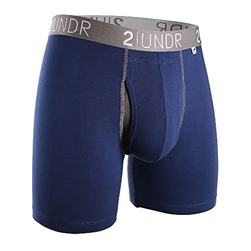 2UNDR Men's 6" Swing Shift Boxer Briefs, Navy/Grey, Small