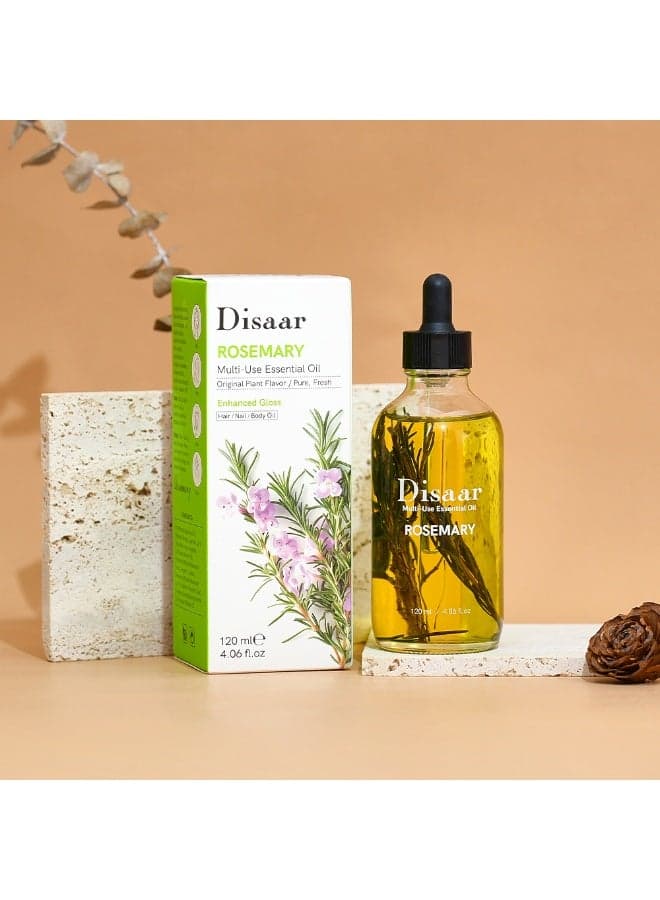 Disaar Pure Rosemary Essential Oil – Multi-Use 120ml Bottle | Organic Hair Growth & Skin Care Solution | Strengthens, Smoothens, and Adds Gloss | Fresh & Invigorating Herbal Scent