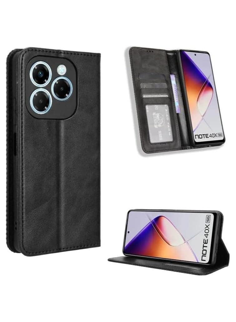 Case Compatible with Infinix Note 40X 5G 2024, Flip Folio Cover with Card Slots and Cash Compartment, Shockproof TPU Interior Magnetic Closure Stand Function Case