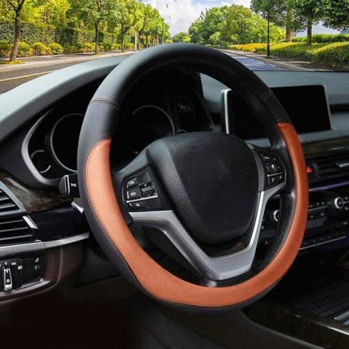 Valleycomfy Microfiber Leather Steering Wheel Cover LargeSize for F150 F250 F350 Ram 4Runner Tacoma Tundra Range Rover Model S X with 15 12 inches16 inches Outer Diameter Brown