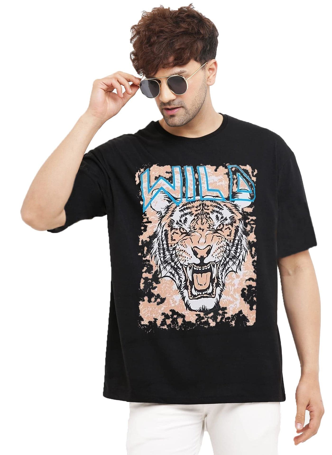 LEOTUDE Cotton Blend Men's Half Sleeve Round Neck Oversized Printed T-Shirt (FS49_Going_49_P_Black_M)