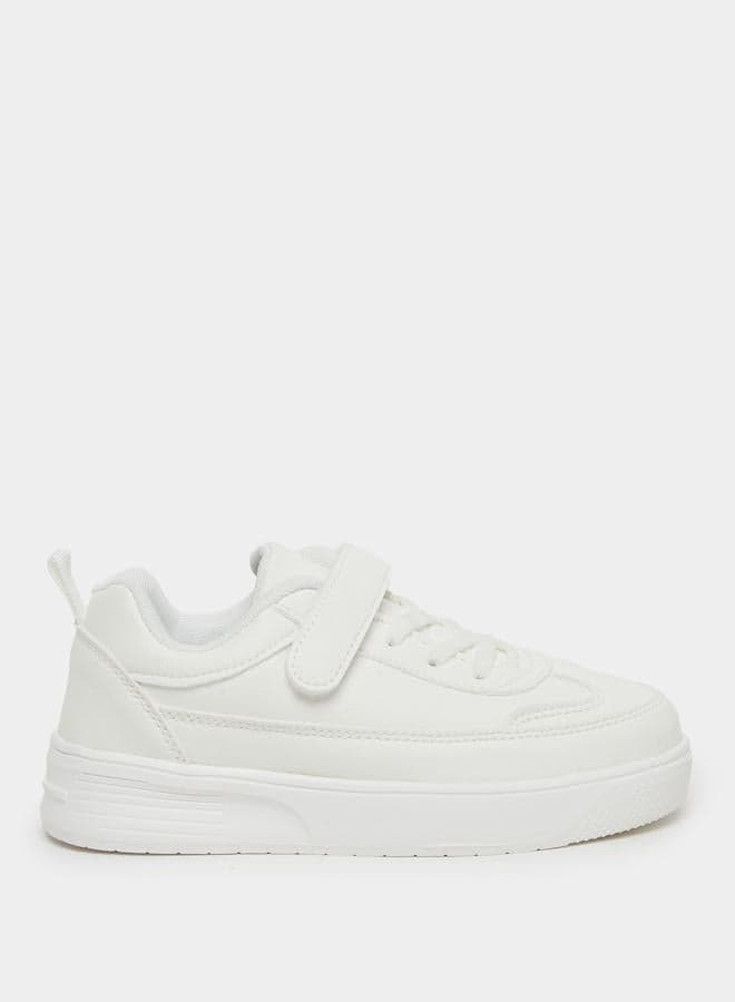 Unisex White Textured Sneakers with Hook and Lace — 35