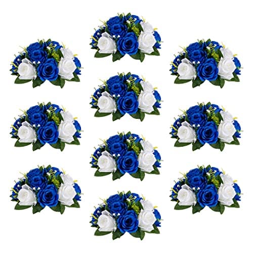 Sziqiqi Blue Artificial Flowers for Decoration Fake Kissing Flower Balls for Wedding Centerpieces Tables Flower Centerpiece Arrangement for Party Festival