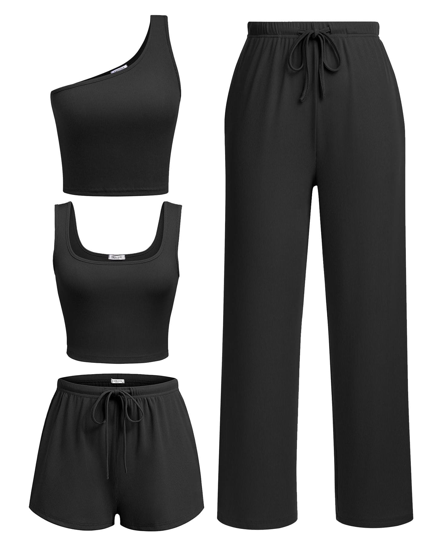 Ekouaer Womens 4 Piece Lounge Sets Ribbed Knit Crop Tank Top and Shorts Pants Casual Outfits