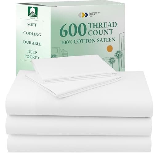 California Design Den Split King Sheet Set - 100% Cotton, 600 Thread Count, Breathable Luxury King Size Sheets for Adjustable Bed, Luxury Soft Hotel-Quality, Sateen Weave - Bright White