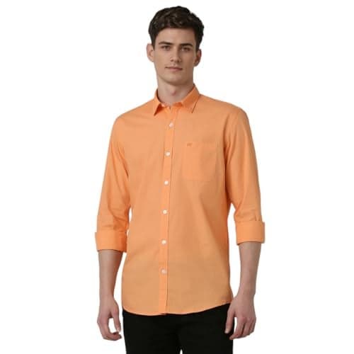 Peter England Men's Classic Slim Fit Full Sleeve Oxford Shirt | 100% Cotton Orange