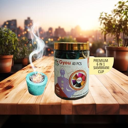 GYOU Sambrani Havan Dhoop Cup for Pooja with Rose, Sandal(Chandan), Mogra, Kasturi, Loban and Guggal (40 Cups) for Home, Office, Yoga, Prayer, Festival, Meditation and Spiritual Events