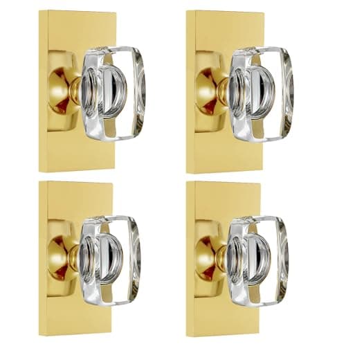 HIEMEY Glass Crystal Dummy Door Knob Interior Hall and Closet Dummy Door Knob Clear NonTurning Single Side Inactive 4 Pack GoldPolished Brass