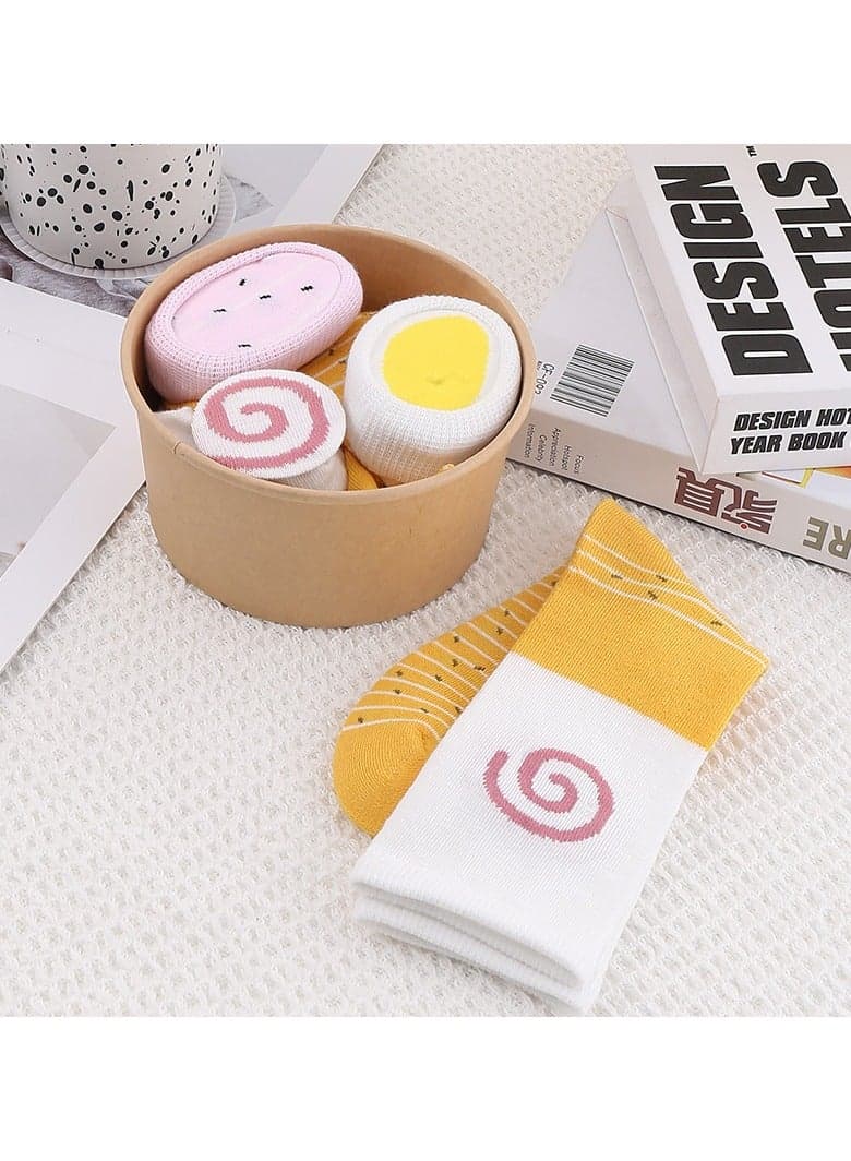 Womens Creative Japanese Style Poached Egg Pasta Rice Cotton Socks Fun Gift Box Set