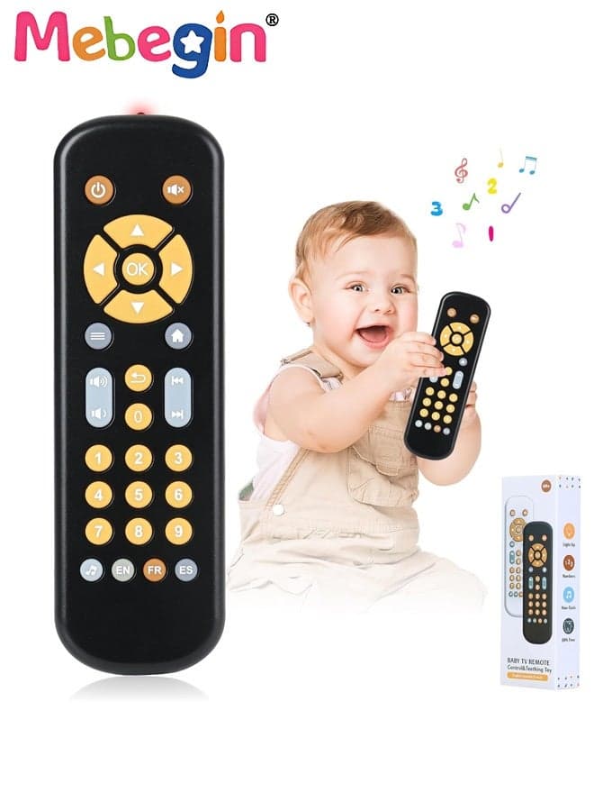 Baby TV Remote Control Toy with Sound and Light, Music Toys for Baby 6-24 Months, Infant Teether Toys, Early Development Toys with 3 Language English/French/Spanish for Toddlers 6 12 18 Month