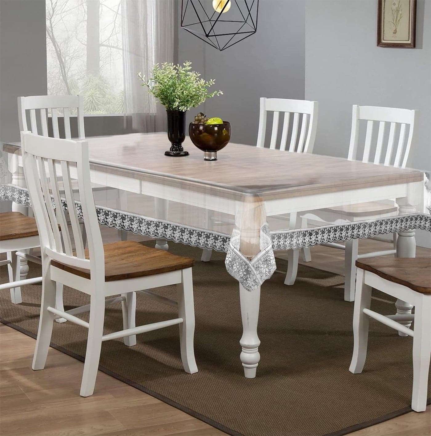 HOMECROWN Clear Transparent Plastic 6 Seater Waterproof Dining Table Cover - 60X90 Inch Size With Beautiful Lace Border, Rectangular