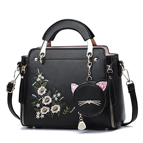 Xiaoyu Fashion Purses and Handbags for Women Ladies Crossbody Bags Top Handle Satchel Shoulder Bags Small Totes (Black Flower)
