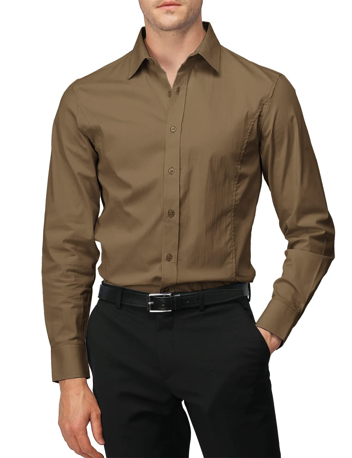 H2H Men's Cottonblend Dress Shirts Long Sleeve Button Down Party Prom Wedding Brown US M/Asia L (JASK14)