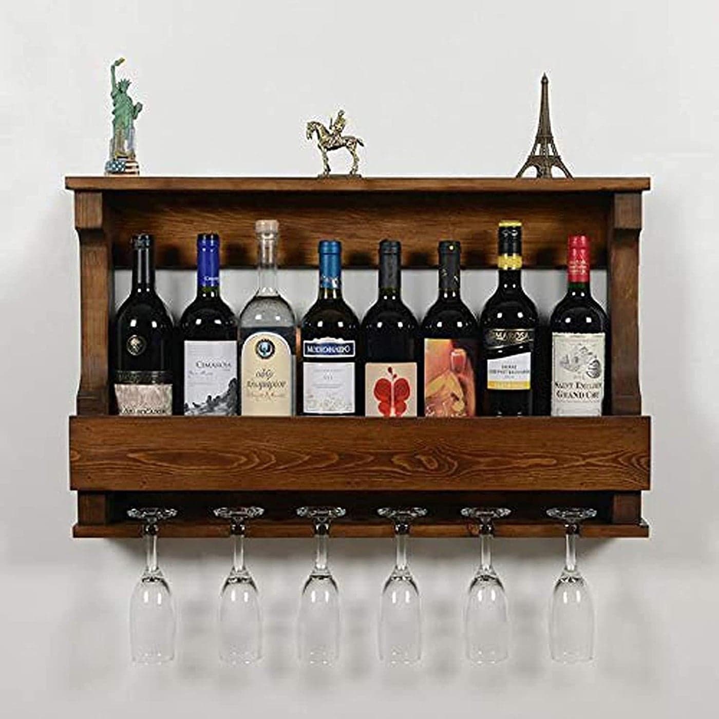 Jaddy Wooden Wall Hanging Design mini bar cabinet for home Solid Wood Make Wine Storage Cabinet with Glass Hanging Space Natural Finish by SilverCrafts