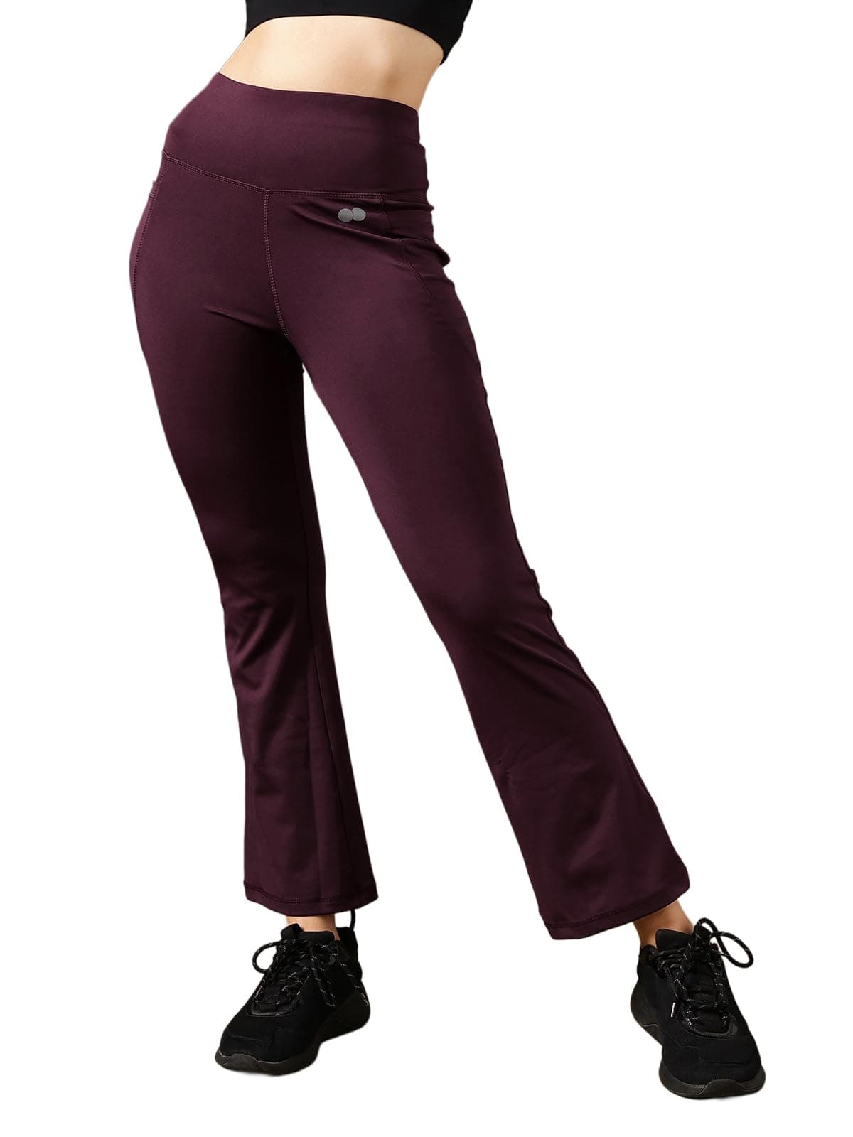 Clovia Yoga Pants for Women, Track Pants for Women, Lower for Women, Pyjama for Women, Polyester Lower for Women, Women Lower, Women's Comfort-Fit High Waist Flared Yoga Pants (AB0090A15_Purple_M)