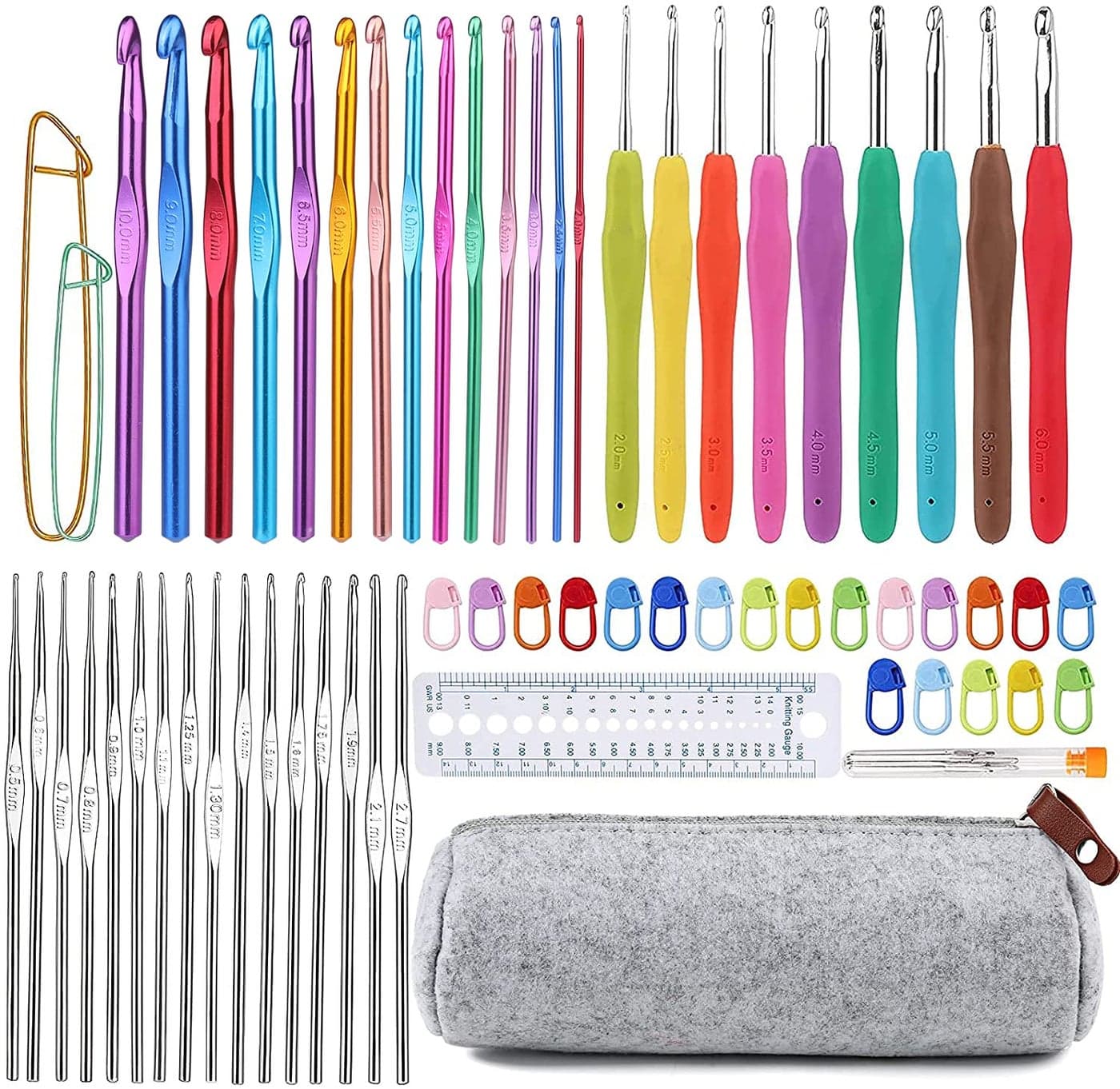 Mayboos 72 Pcs Crochet Hooks Set Crochet Hooks Kit Plus Large Eye Blunt Needles Ergonomic Yarn Knitting Needles Marking Clips Tools Set with Crochet Needle Accessories