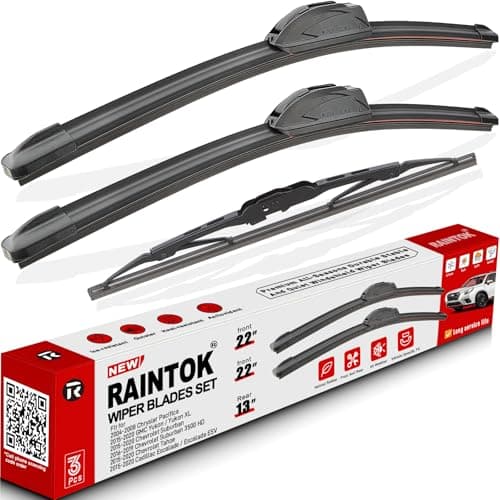 RAINTOK Windshield Wiper Blades Replacement for 2004-2008 Chrysler Pacifica / 2015-2020 GMC Yukon Chevrolet Suburban Tahoe Cadillac Escalade Front Rear Wipers Blade Set - 22" 22" 13"