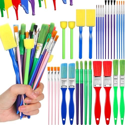 Lincia 30 Pcs All Purpose Paint Brush Set Bulk for Acrylic and Washable Paints Easy to Clean and Hold Round and Flat Kids Brushes Great with Watercolors