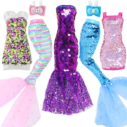 BLIJOLA Doll Clothes 5 Sets Sequins Dresses for 115 Inch Girl Doll Including 2 Mermaid Clothes Swimwear 1 Evening Dress 2 Casual Dress Party Outfits Fashion ShowSequin B